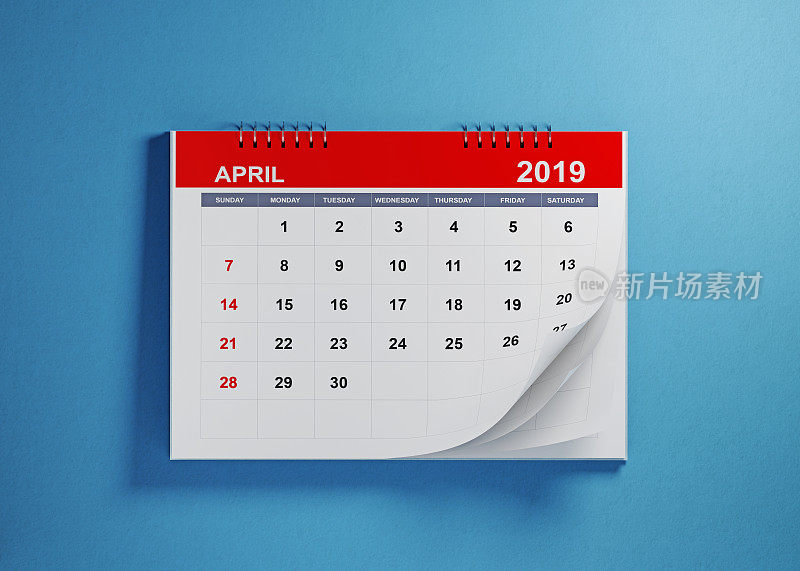 2019年4月蓝色背景日历