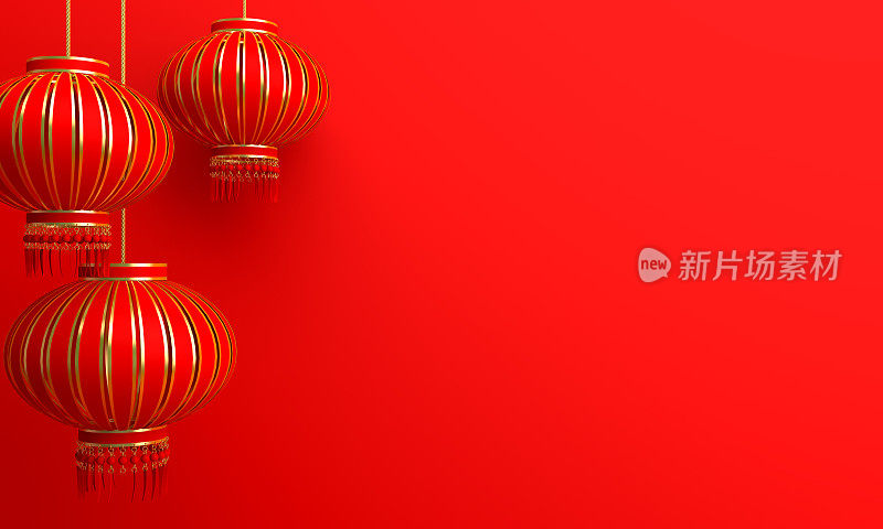红色和金色的中国灯笼。设计创意中国节日庆典喜庆发菜。