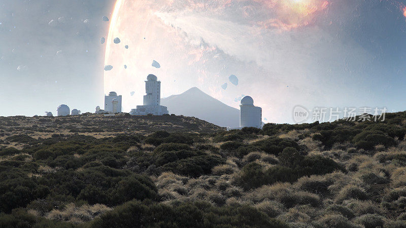 超现实的空间景观与山天文台。寻找新的家园行星