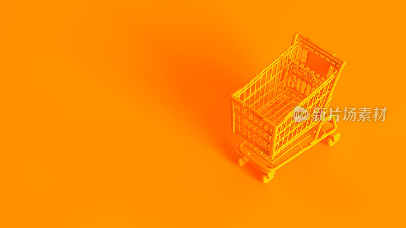 购物车。概念立体图像的3d渲染购物车，充分色调在橙色。