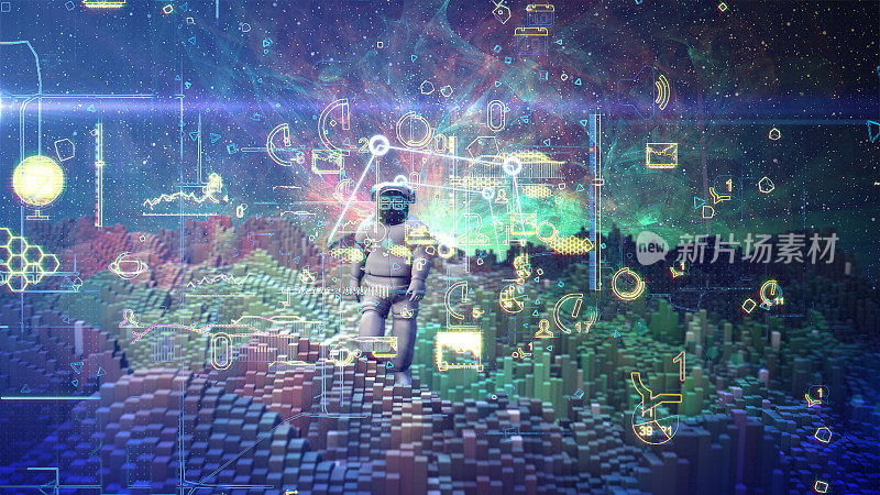 宇航员在数字区块链空间虚拟接口