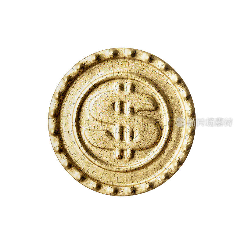 孤立的美元符号金币与拼图在白色的背景。