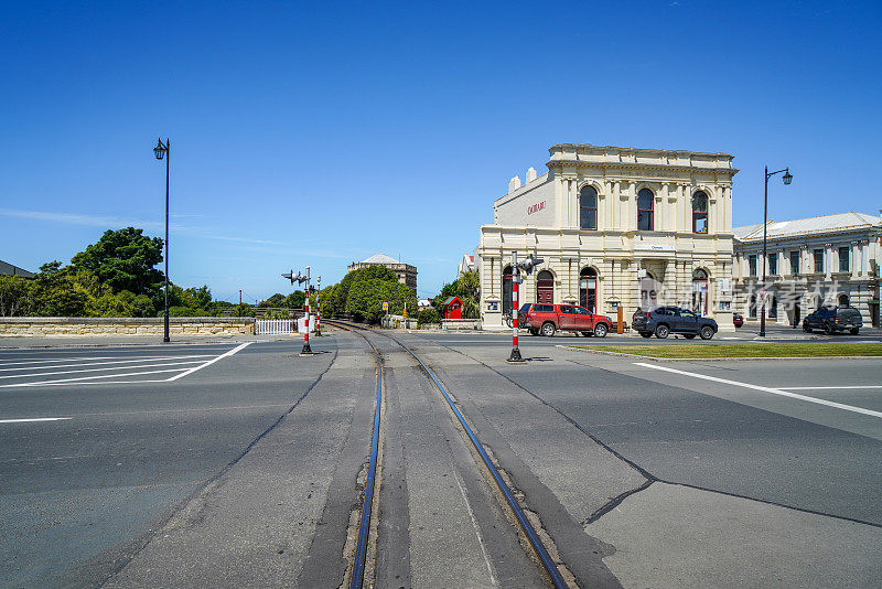 老风格的建筑，市中心街景，在新西兰的历史小镇Oamaru