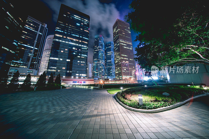 香港中区夜景与城市公园