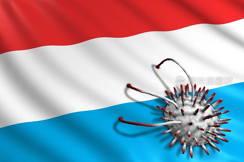 2019冠状病毒感染卢森堡国旗。大流行性冠状病毒概念