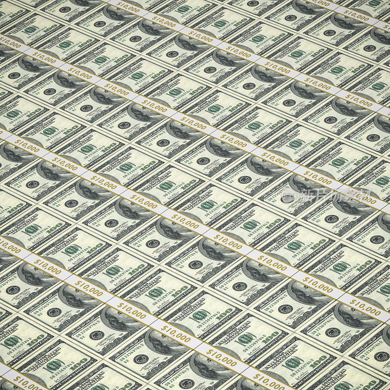 大量的一百美元钞票堆叠背景
