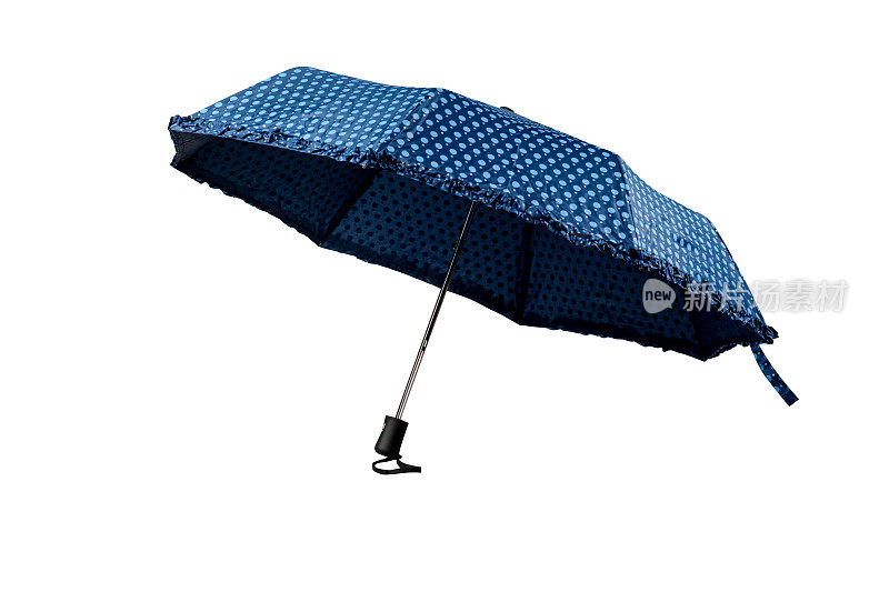 打开有图案的蓝色雨伞