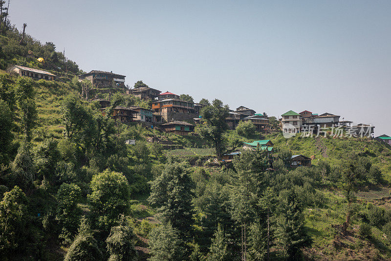 喜马拉雅村庄和森林，在高山上