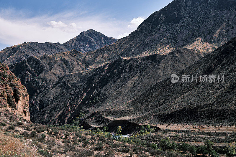 河水在山间流淌。鸟瞰图