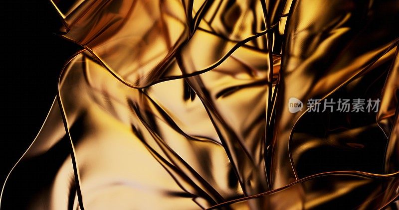 金色的抽象背景展示了运动中的玻璃波。