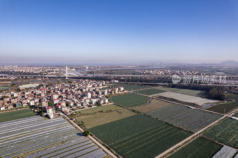 现代农业用地和农村建筑鸟瞰图