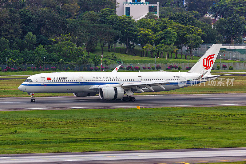 中国国际航空公司空客A350-900飞机停在新加坡樟宜机场