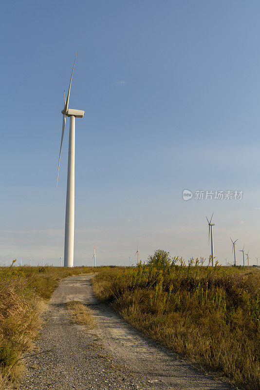 乡村公路旁的风力发电厂