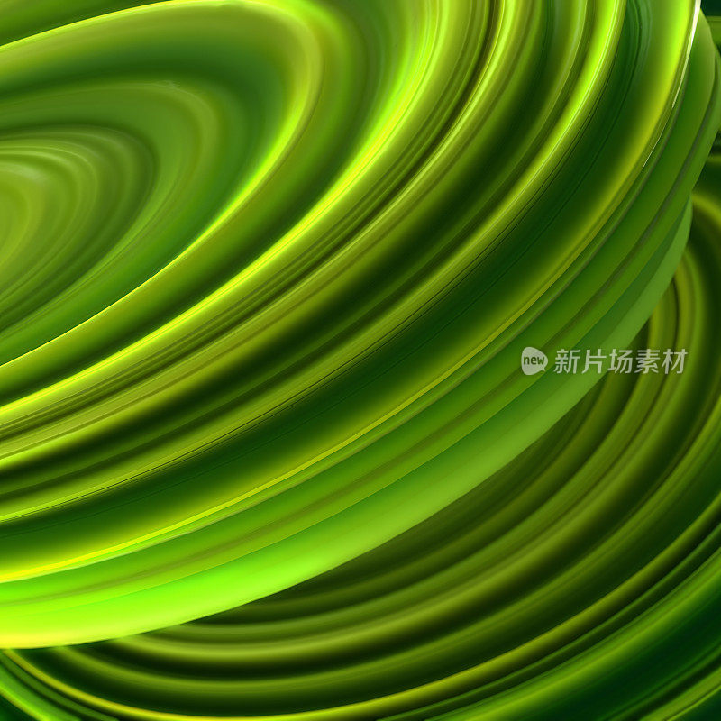 绿色的扭曲的形状。计算机生成抽象几何三维渲染插图