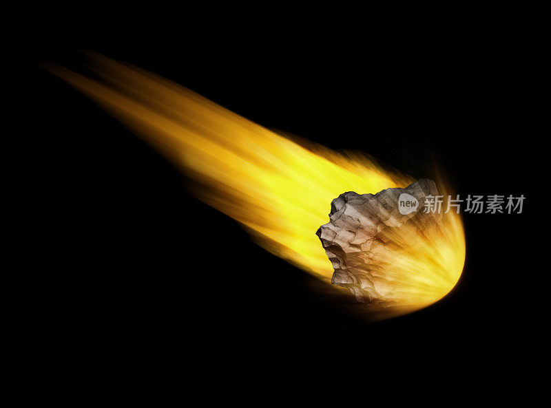 坠落的小行星黑色背景(高分辨率3D图像)