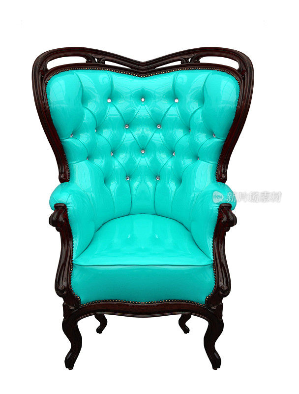 绿松石复古风格扶手椅孤立在白色