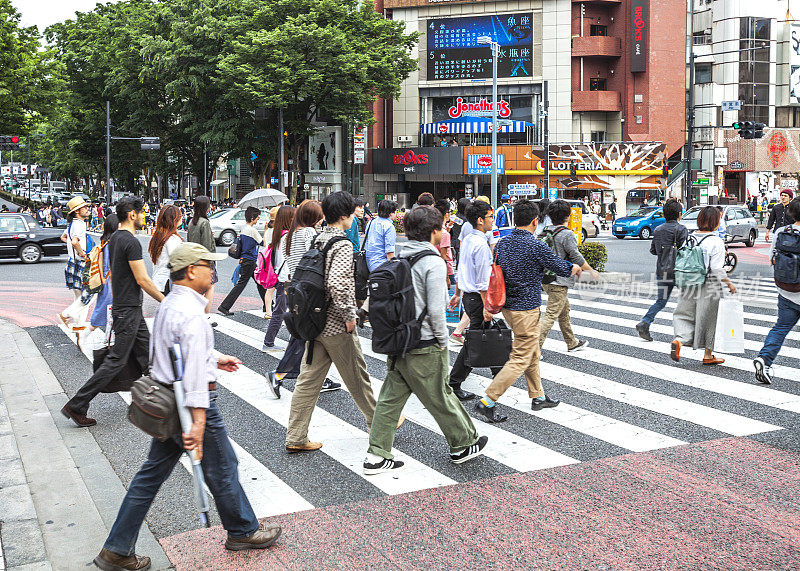 原宿购物区拥挤的街道。