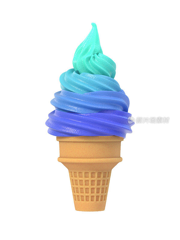 华夫蛋筒里的彩色冻酸奶冰淇淋