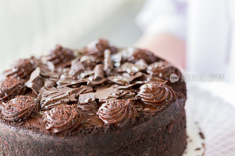 美味巧克力蛋糕的特写