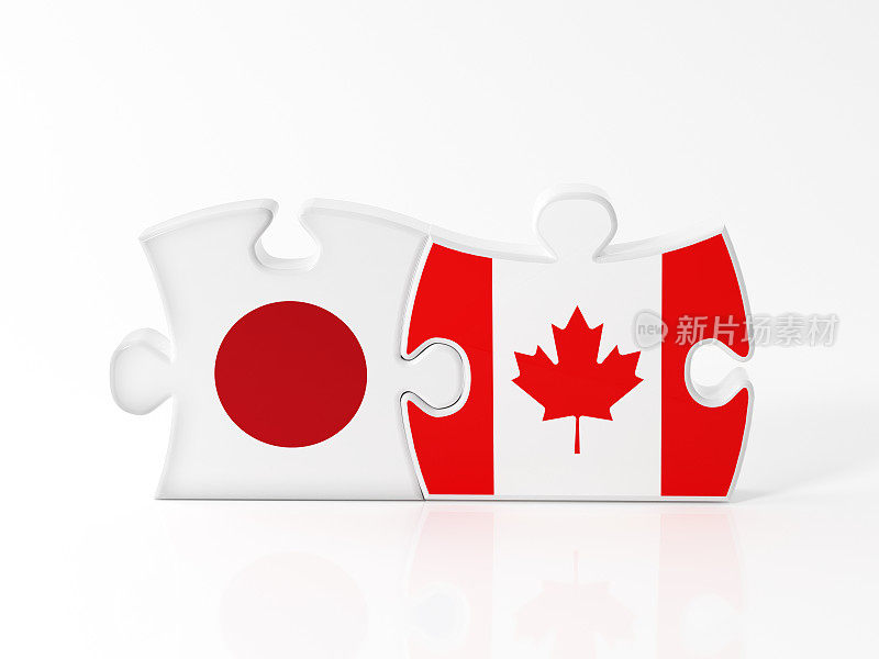 有日本和加拿大国旗纹理的拼图
