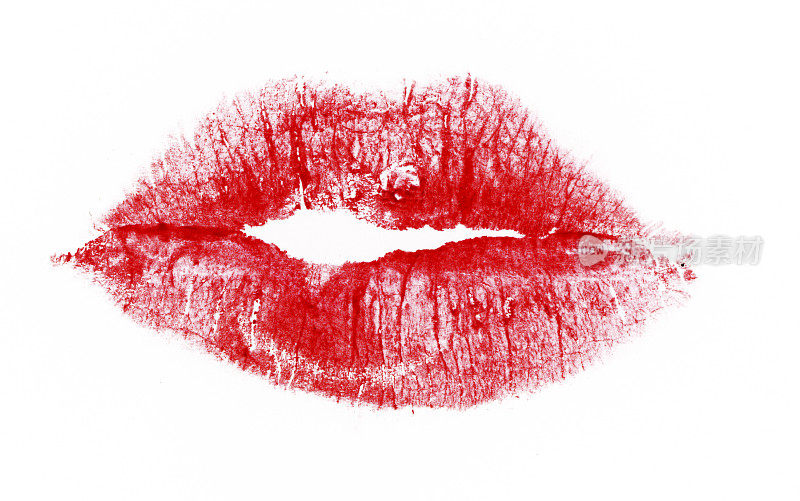 在平板扫描仪上完成的高分辨率红色唇吻。