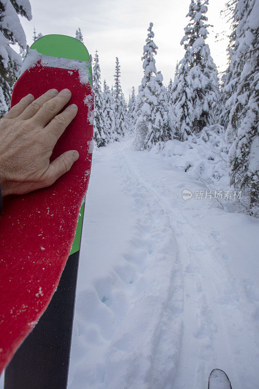 人类把皮肤涂在滑雪板上爬山