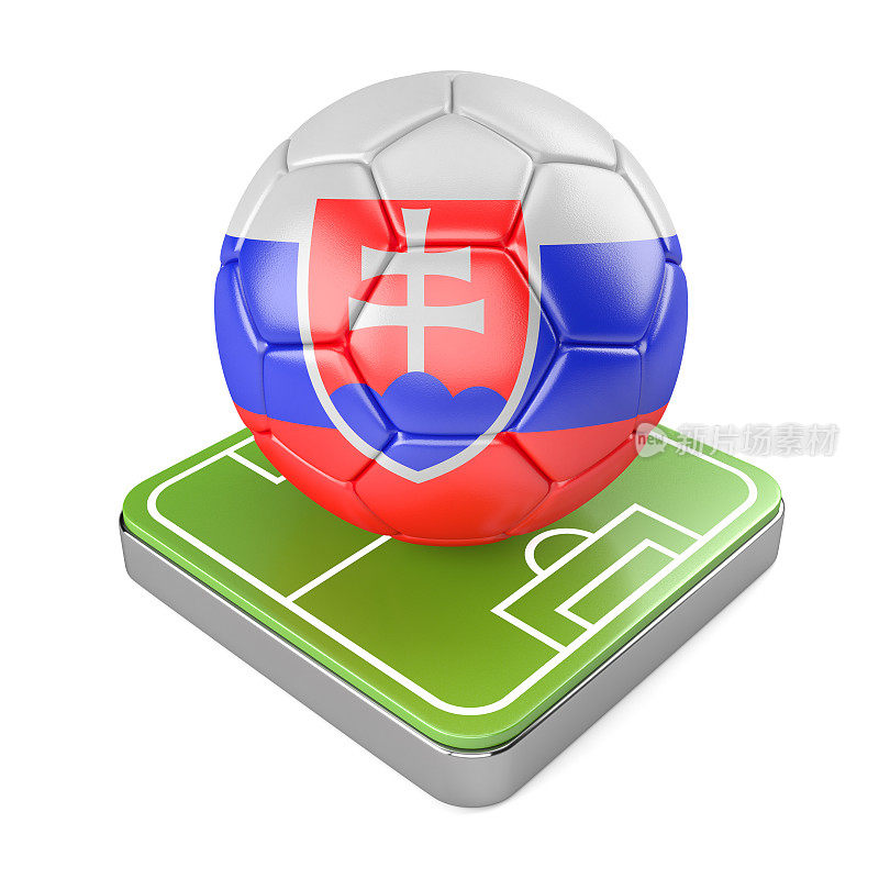 带有斯洛伐克国旗和足球场的足球图标。3D插图