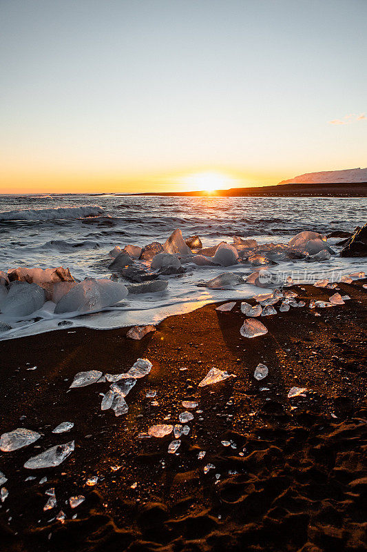 冰岛钻石海滩的日落美景