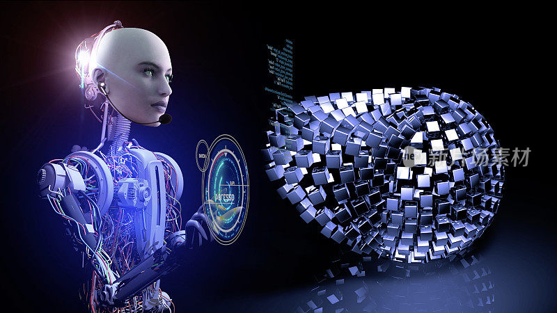 美颜人工智能机器人用虚拟计算机编码纳米粒子