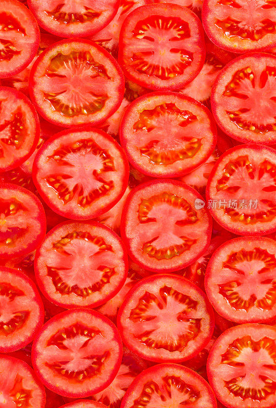 番茄片排列成行，红色番茄组成满框