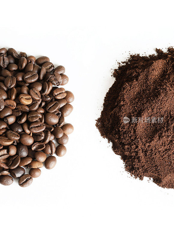 咖啡豆和咖啡粉。