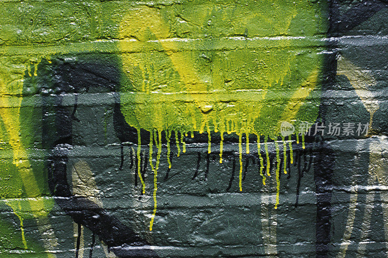 绿色的黄色涂鸦滴在墙上垃圾图案