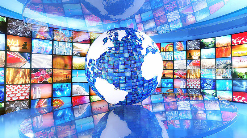 全球媒体和娱乐:地球被电视图像包围
