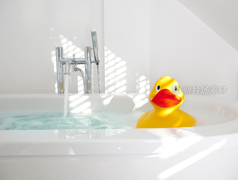 黄色的橡皮鸭，正在洗澡