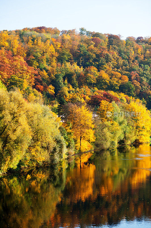 秋天的鲁尔河和树林