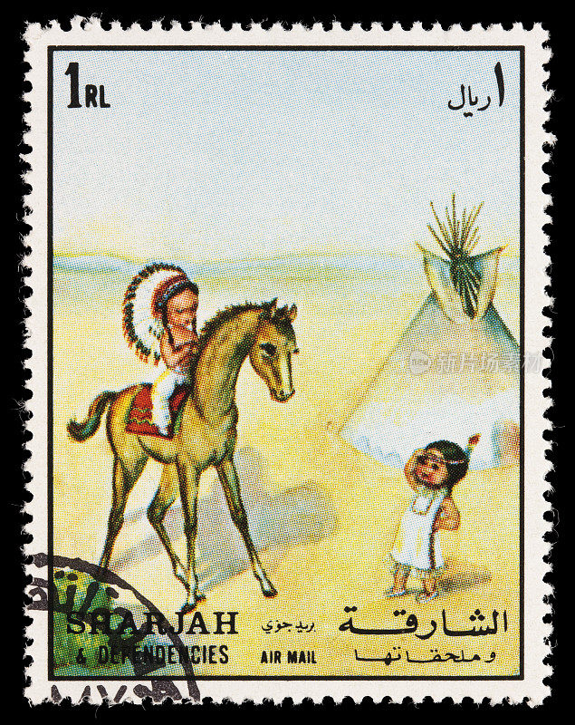 有马邮票的印第安儿童