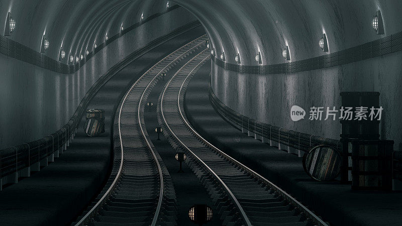 现实的老地铁隧道，到达的概念