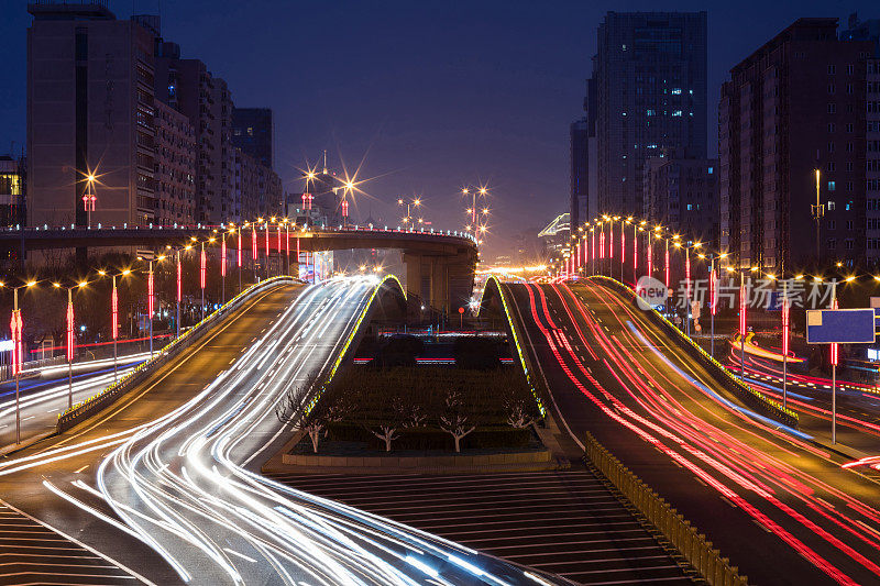 城市夜景汽车尾灯轨迹