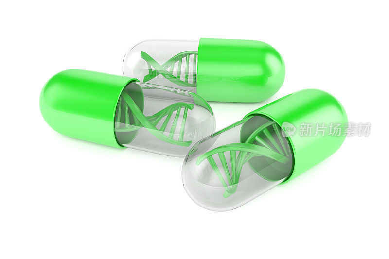带有DNA结构的绿色药丸