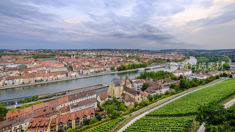 Würzburg，高角度城市景观(德国巴伐利亚浪漫路)