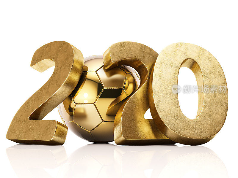 新年的概念。足球黄金2020