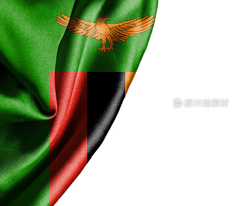 赞比亚挥舞着丝绸般的旗帜，孤立在白色背景上