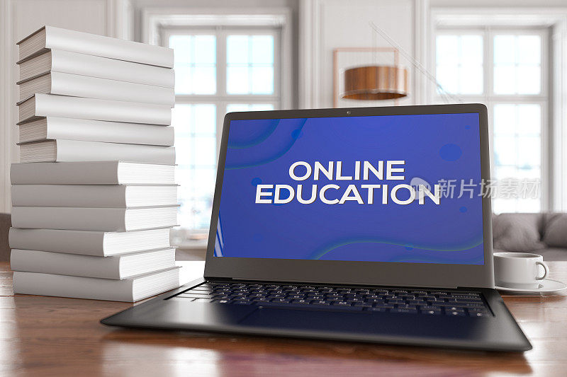 使用笔记本电脑和书本的在线教育E-Learning概念