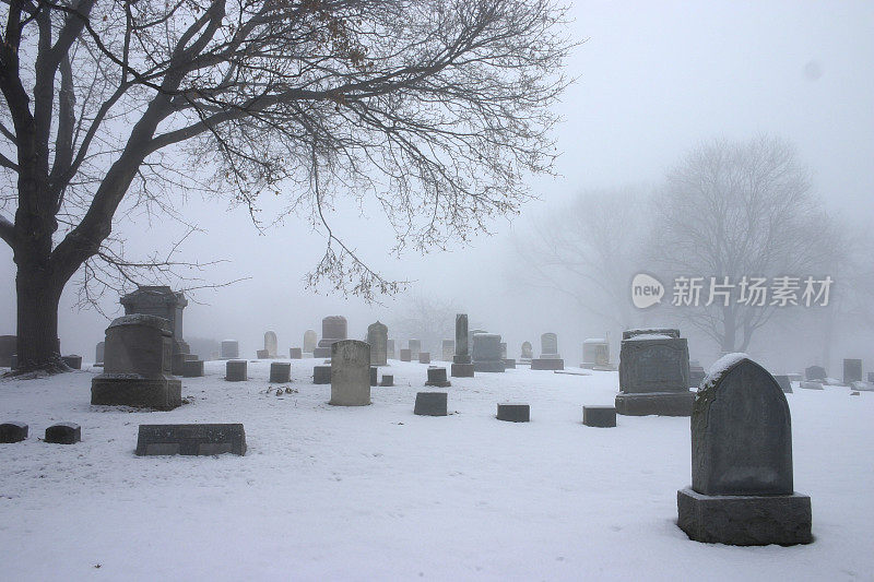 雾蒙蒙的墓地