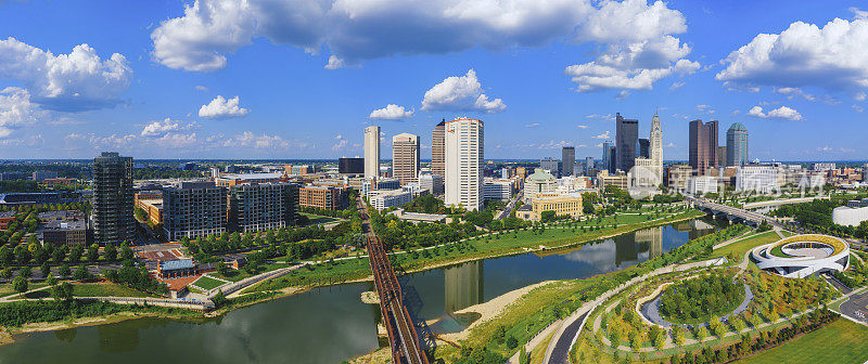 鸟瞰图的市中心哥伦布俄亥俄与肖托河