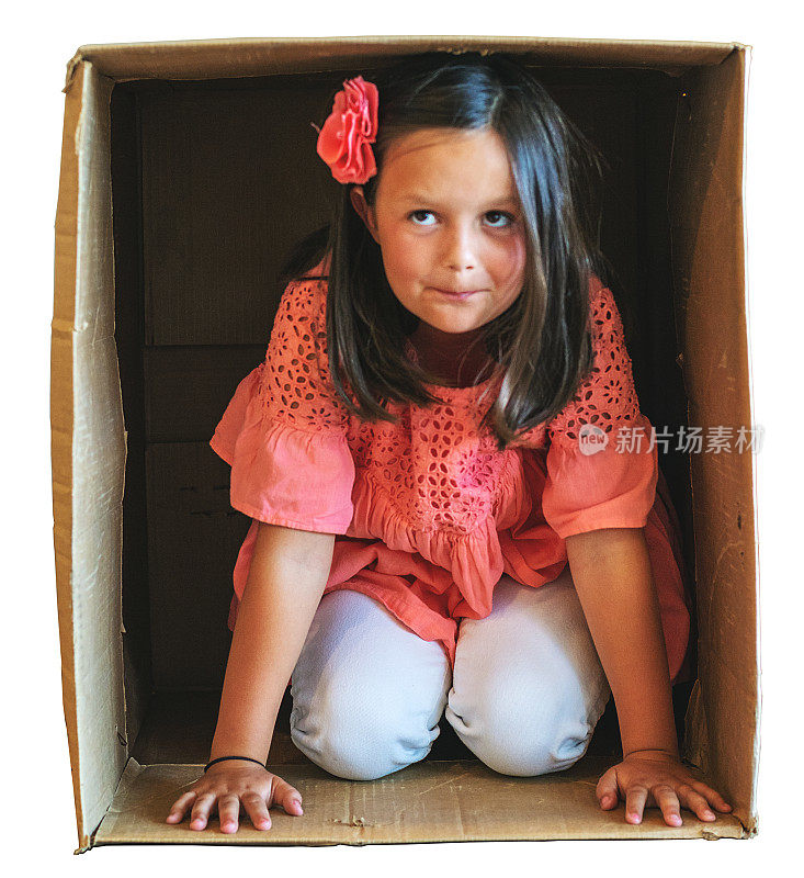女孩测试边界儿童限制系列涉及纸箱有关的避难所在疾病危机