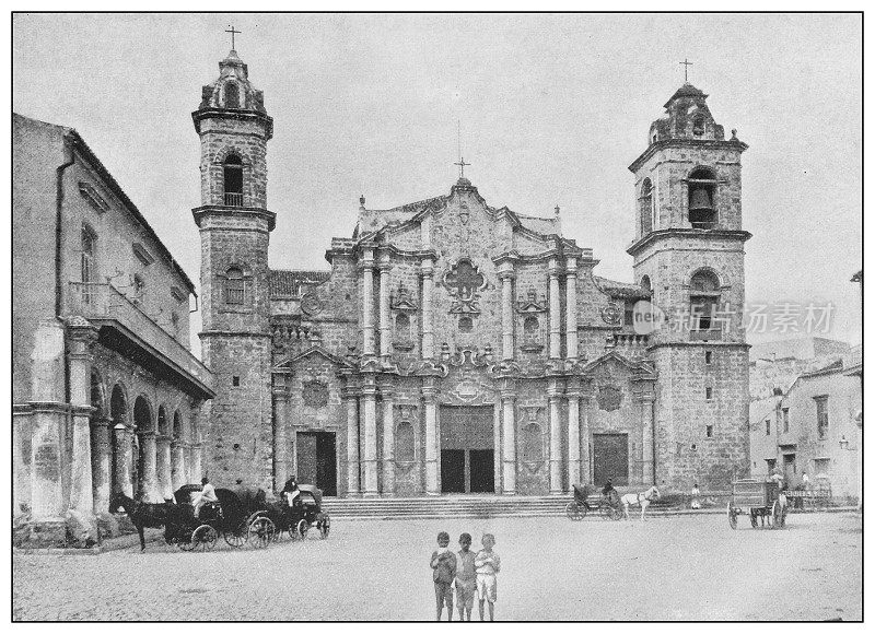 美国的古董黑白照片:哈瓦那哥伦布大教堂