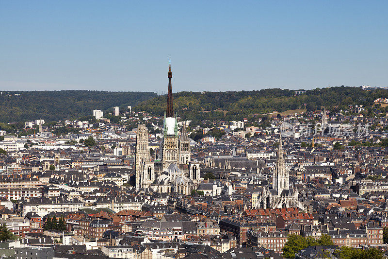 鲁昂大教堂和圣麦克卢教堂鸟瞰图