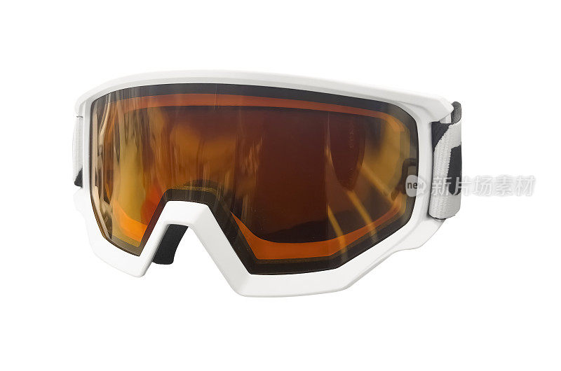 橙色滑雪板护目镜孤立在白色背景上。滑雪或单板滑雪护目镜隔离。冬季运动配件。滑雪面罩或眼镜