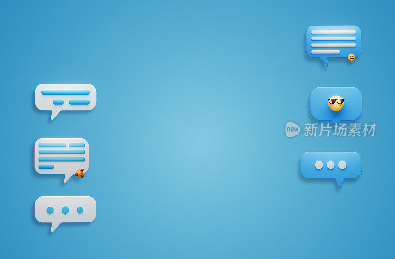 一个带有白色和蓝色语音气泡的在线对话